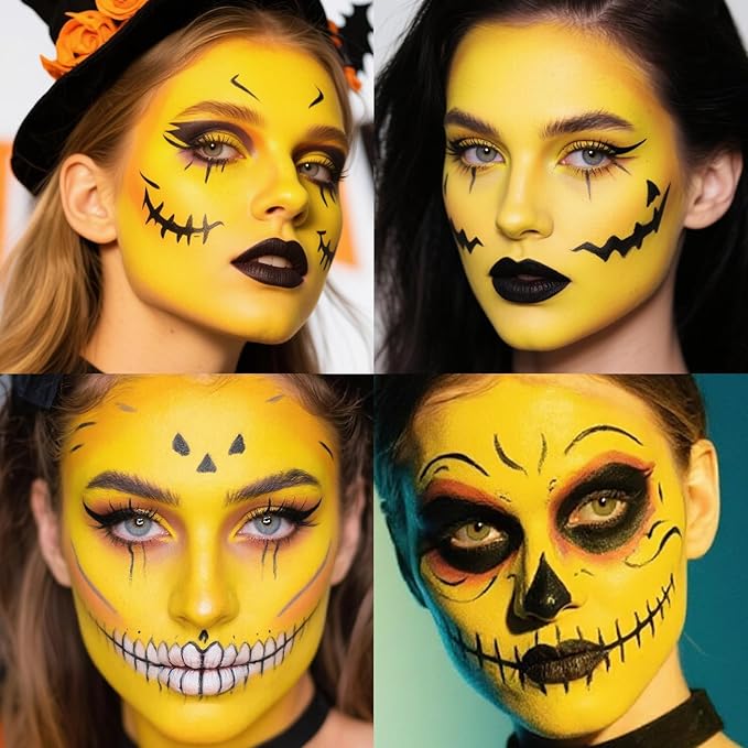 Face Body Paint Kit for Kids & Adults, Non-Toxic Water-Based Professional Face Painting Palette with Brushes for Halloween Clown Goth Vampire SFX Makeup, Art Stage Cosplay Parties, Yellow