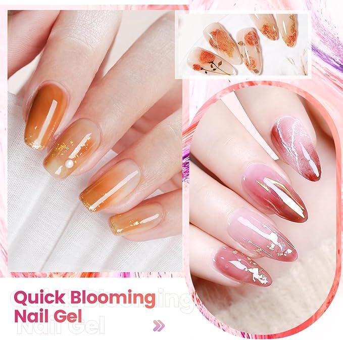 JODSONE Blooming Gel Nail Polish,2pcs 10ml Clear Blooming Gel for Marble,Watercolor,Floral Print,Gradient & Tie Dye Nail Art Effects for Women