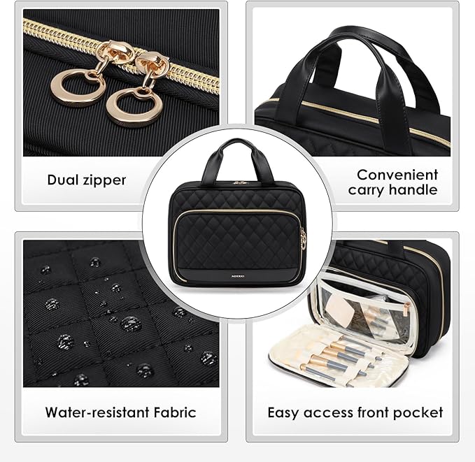 Travel Toiletry Bag Hanging Toiletry Bag for Women Water-resistant Cosmetic Makeup Bag for Full Sized Travel Essentials Must Have (Black)