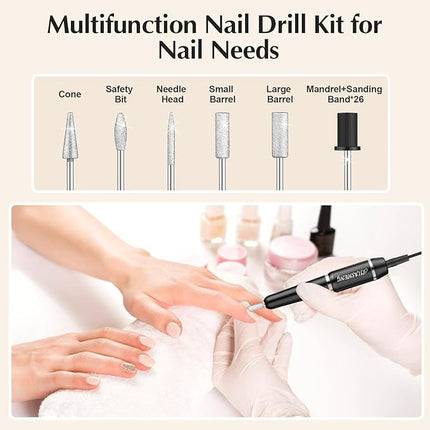 JIASHENG USB Electric Nail Drill, Portable File for Acrylic Gel Nails, Professional Manicure and Pedicure Kit With Drill Bits for Home and Salon Use, Black