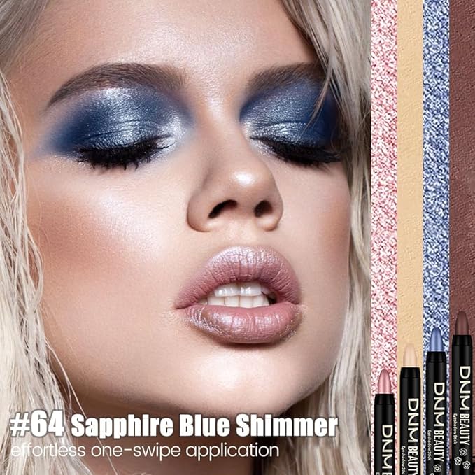 Sapphire Blue Shimmer Cream Eye Shadow Stick Makeup for Women, Blue Shimmer Eyeliner Pencil Eyeshadow Brightener Stick for Eyes, Waterproof Eyeshadow Applicator Blendable sombras para ojos 64