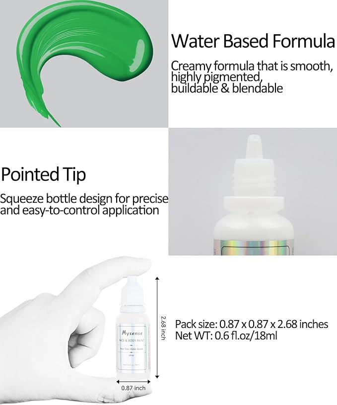 Mysense Amazon Green Face Body Paint,St Patricks Day Outfit Accessories,Water Based Washable Cream Body Paint for Adults and Children Halloween SFX Cosplay Gamora Witch Costume Makeup,0.6oz