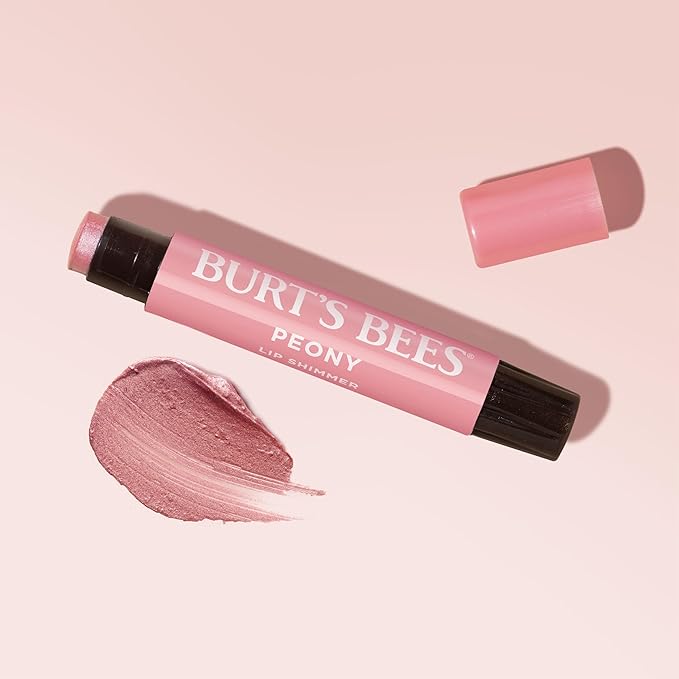 Burt's Bees Shimmer Lip Tint Set, Tinted Lip Balm Stick, Moisturizing for All Day Hydration with Natural Origin Glowy Pigmented Finish & Buildable Color, Peony (4-Pack)