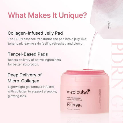 medicube Toner Pads Salmon DNA PDRN Pink Collagen Jelly Pad | Korean Gel Toner Pad | Niacinamide, Madecassoside, Retinol | Soothing, Radiance, Uneven Skin Tone | Korean Skin Care | 70 Pads (1 Pack)