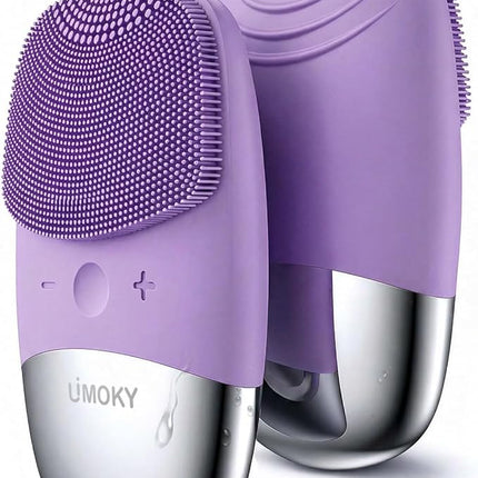 Facial Cleansing Brush, 3-in-1 Electric Silicone Face Scrubber, Vibrating Massager, IPX7 Waterproof, USB Rechargeble Pore Brush for Deep Cleanning, Blackhead Remover, Exfoliating (Purple)