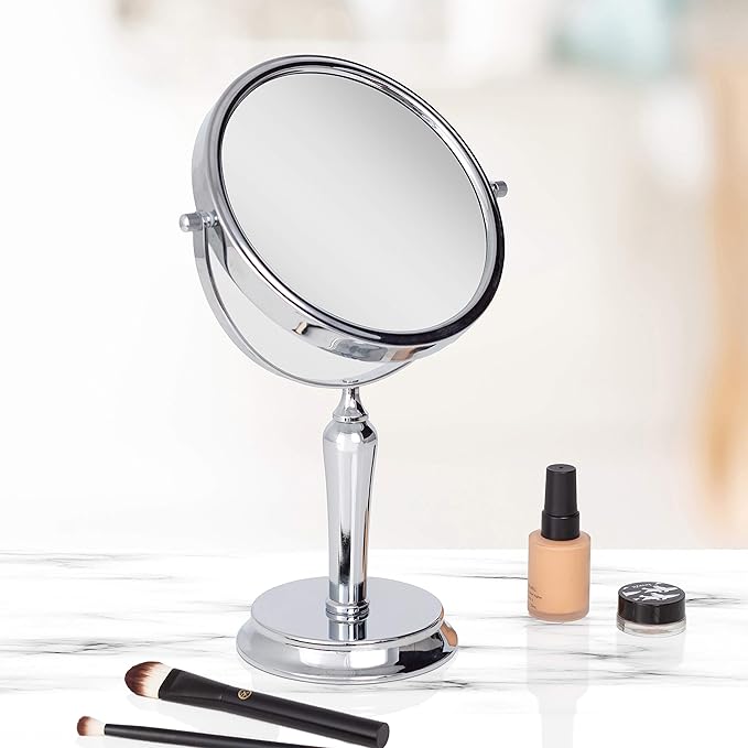 Zadro Anaheim 8.75” Round Non-Lighted Makeup Mirror 5X 1X Magnifying Makeup Mirrors Rotating Head Makeup Mirror for Desk