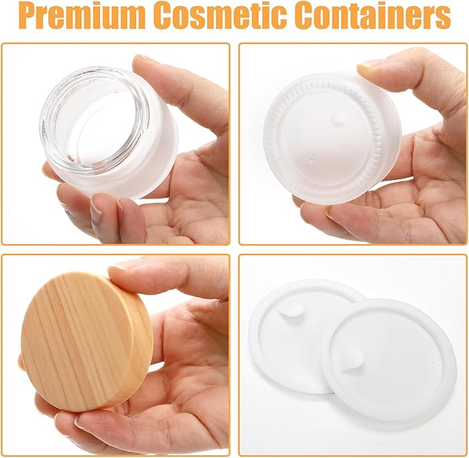 ZENFUN 16 Pcs Glass Cosmetic Containers 1.7 Oz/50ml Empty Sample Jars with Plastic Lid, Travel Pots with Lid, Small Makeup Sample Jars, Refillable Travel Jars for Cream, Lotions, Lip Balm