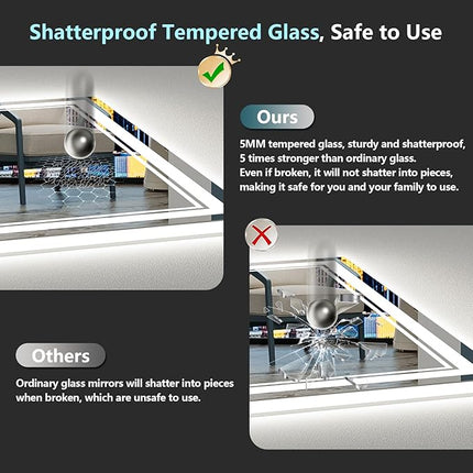 32x32 LED Bathroom Mirror with Lights, Backlit & Front Lit, Anti-Fog Lighted Vanity Mirror for Bathroom Wall, 3 Colors, Dimmable, Memory, Shatter-Proof, HD Tempered Glass, Horizontal/Vertical