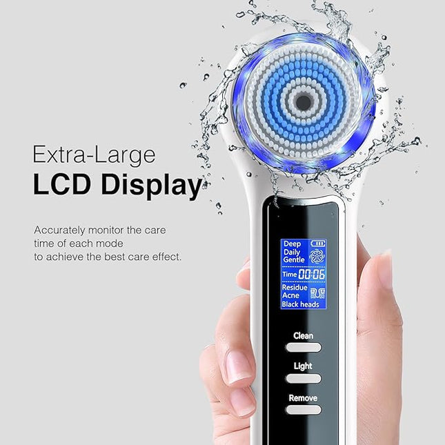 3 in 1 Facial Cleansing Brush & Blackhead Remover, Rechargeable Face Scrubber with LCD Screen, IPX7 Waterproof, Deep Pore Cleaning, Exfoliating & Massaging for All Skin Types