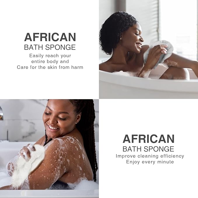 UJFQBH 3 Pieces African Bath Sponge African Net Long Net Bath Sponge Exfoliating Shower Body Scrubber Back Scrubber Skin Smoother,Great for Daily Use (Pale Purple, Blue, Green)