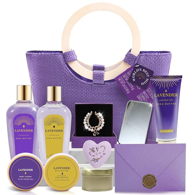 Spa Luxetique Gift Baskets for Women, Mothers Day Gifts for Mom, 11pcs Lavender Sets, Relaxing Bath Sets for Women, Christmas Gifts for Her