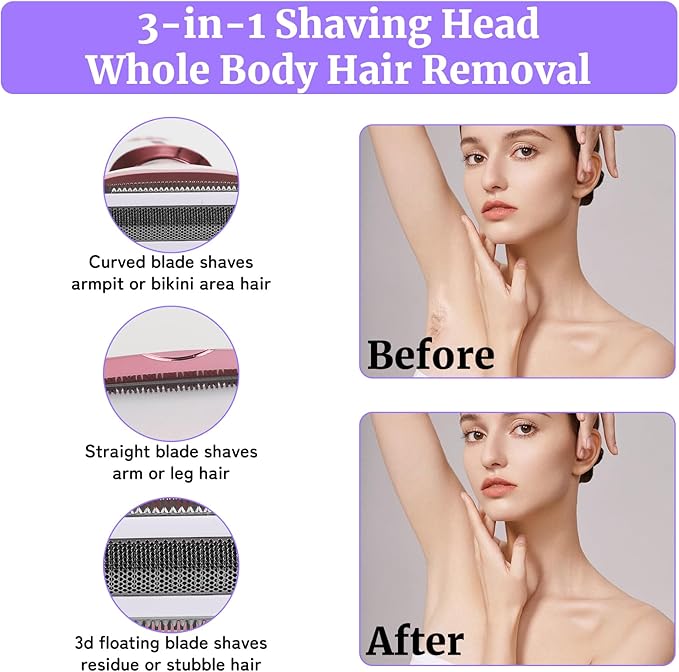Wet & Dry Electric Razorfor Women Men,4 in 1 Rechargeable Led Display Electric Shaver and Facial Hair Remover,Painless Ladies Body Razors for Nose Face Body Leg Bikini Arm Hair