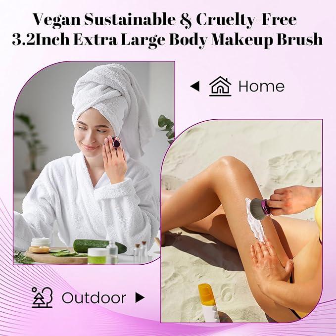 Extra Large Body Makeup Brush For Self Tanner,Makeup Brush For Self Tanner Face Leg,Self Tan Back Applicator,3.2in Sphere Kabuki Brush For Bronzers Blend Self Tanning with Drawstring Bag Purple Vegan