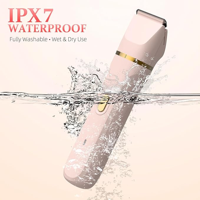 5-in-1 Bikini Trimmer for Women, IPX7 Waterproof Electric Razors Shaver, Cordless Body Hair Trimmer, Facial & Pubic Hair Removal, Ceramic Blade (Blush)
