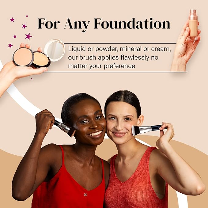 Large Flat Top Kabuki Foundation Brush by Keshima - Premium Makeup Brush for Liquid, Cream, and Powder - Buffing, Blending, and Face - 1.6" Top Diameter