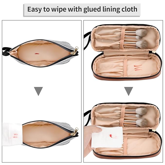 Ethereal Small Makeup Bag for Purse, Stripe Makeup Brush Organizer Bag Travel Make up Bags for Women Double Layer Makeup Pouch for Girls/Women