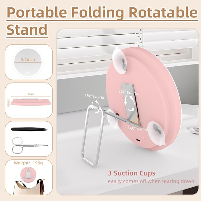 10X Magnifying Mirror with Lights, 6inch Makeup Magnifying Mirror 10X Lighted Magnification with Adjustable Stand & 3 Suction Cups - for Detailed Makeup,Shaving,Blackhead Blemish Removal