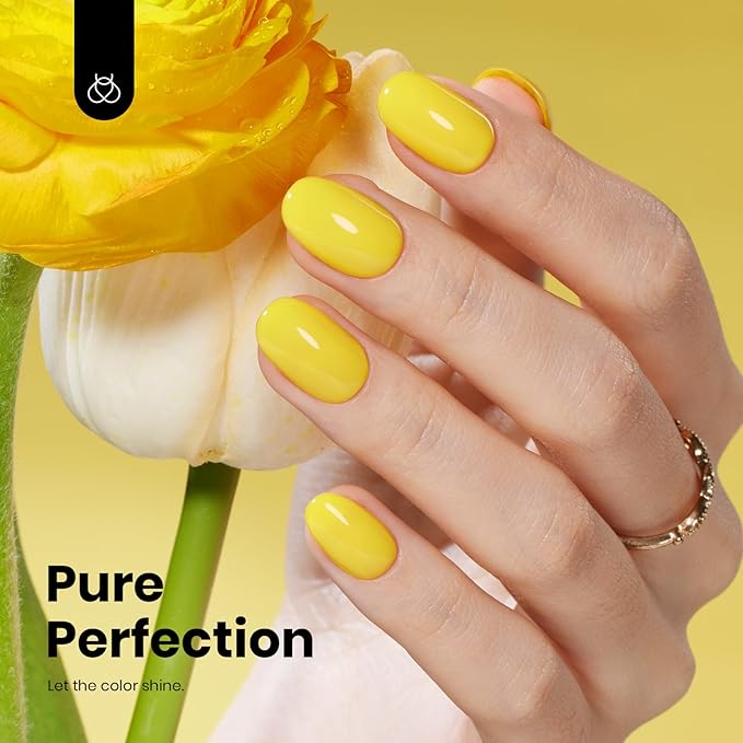 Beetles Yellow Gel Nail Polish - Sunrise Glow Bright Yellow Gel Polish, Hema Free Color Matching Bottles Glossy Finish for DIY Manicure Salon 0.5Oz