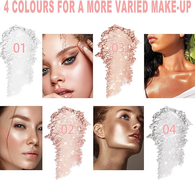 Hair and Body Glitter Powder, 2PC Highlighter Glitter Makeup for Clothes, Festival Rave Prom Loose Sparkle Powder,Holographic Ultra Fine Resin Glitters for Crafts (Pearl White+Silver)