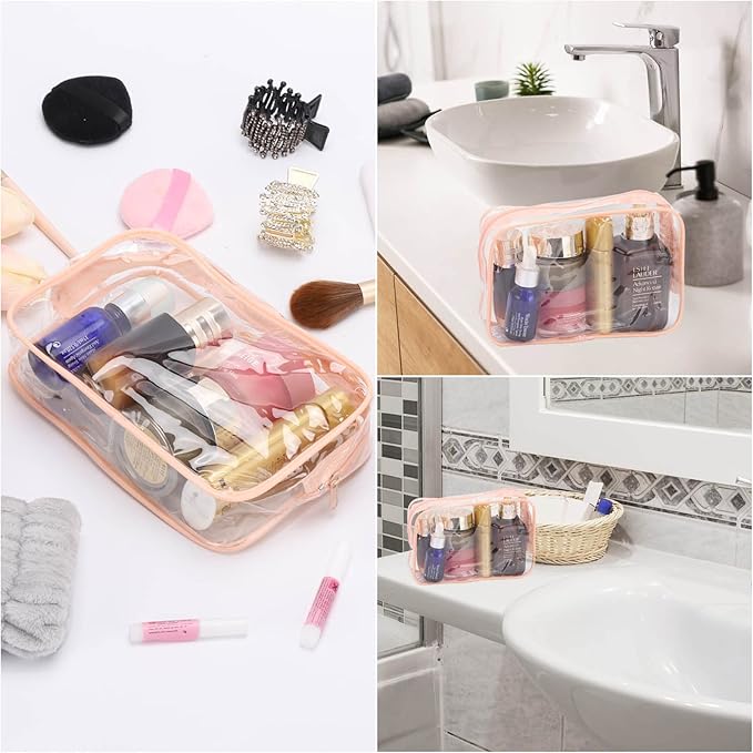 Tbestmax 20 Pack Clear Cosmetic Bags Makeup Bags Portable Waterproof Travel Toiletry Bags Organizer Peach Pink, 7.5"x 4.8"x 2.3"