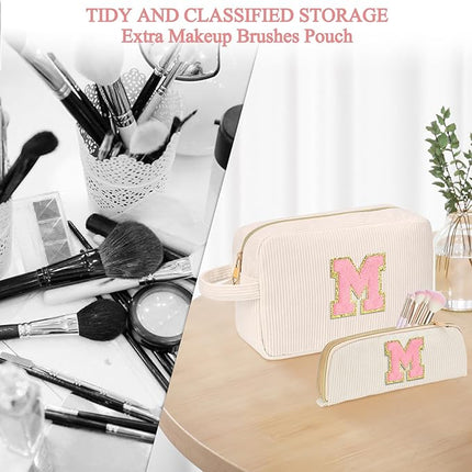 Personalized Initial Makeup Bag Trendy Stuff Corduroy Cosmetic Bag Travel Toiletry Bag, Valentine’s Day Gift Makeup Organizer Case & Makeup Pouch for Women Teen Girls Mom Girlfriend Wife