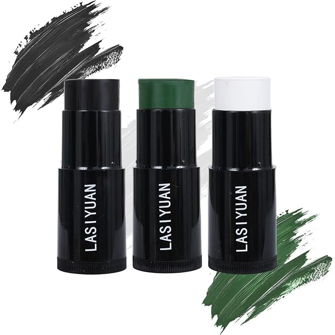 Face Body Paint Stick (BLACK+WHITE+GEEEN)，Water Resistant Sports Body Makeup Athletes Softball， Professional Halloween Face Makeup Kit ，for Halloween costume， Zombie Clown Vampire