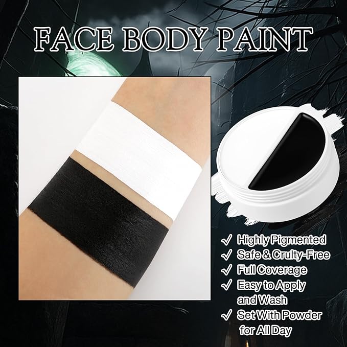 Black and White Face Paint, Halloween Clown Makeup Goth Greasepaint for Kids and Adult, Long Lasting Oil Based Cream Full Face Body Paint for Joker, Skeleton, Cosplay, SFX, Zombie, Theater, Stage