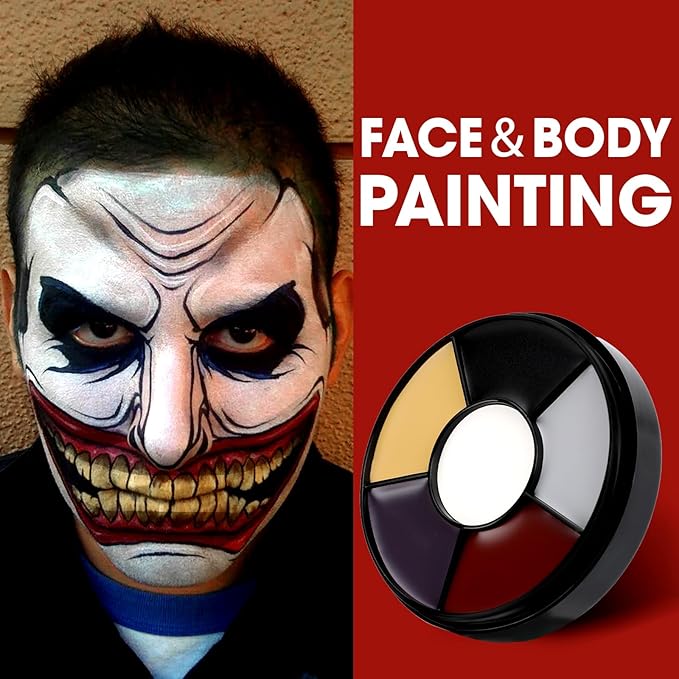 6 Colors Halloween Face Body Paint + 6pc Sponge + 3pc Brush, Colored Eye Black for Sport and Bruise SFX Makeup, Face Paint Kit for Zombie Clown Vampire Skeleton Joker Costume