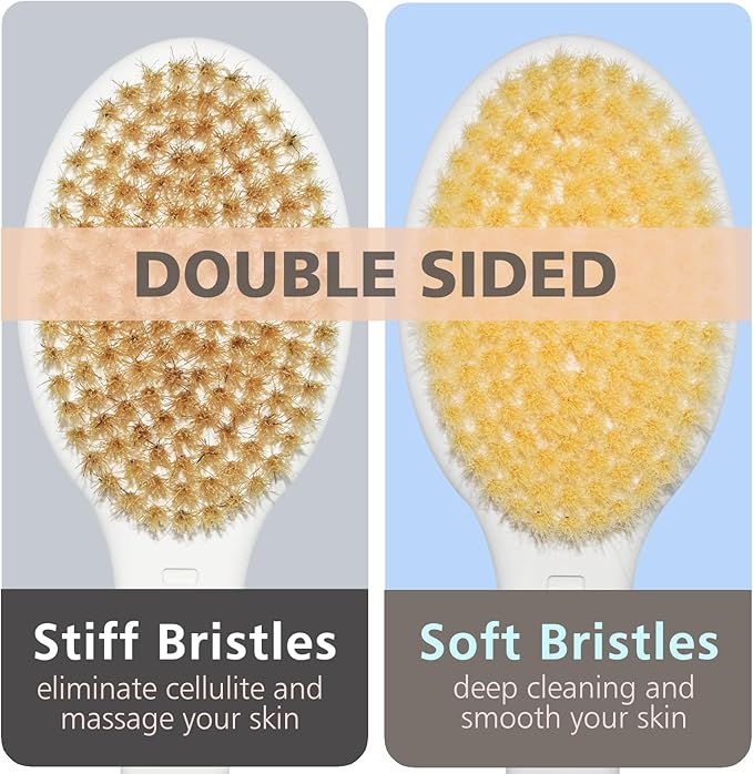 Shower Brush with Soft and Stiff Bristles, 20.5" Extended Long Handle Back Scrubber Dual-Side Bath Brush Body Exfoliator for Wet or Dry Brushing (Super Long Handle)