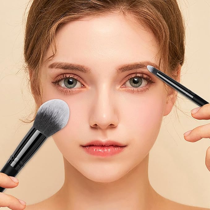 5pcs Basic Makeup Brushes- Portable Face and Eye Set for Powder, Blush, Bronzer, Eyeshadow, and Eyebrow - Travel Friendly Brush Kit -Perfect for Daily Make up and On the Go Touch-Ups (Black)