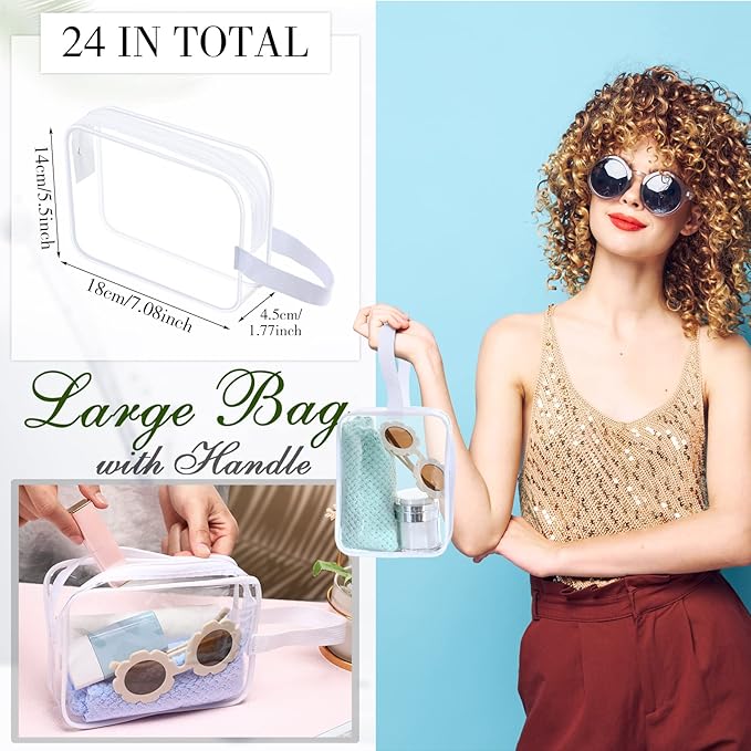 Silkfly Clear Toiletry Bag PVC Travel Cosmetic Bag with Handle Strap Makeup Pouch with Zipper Summer Vacation Salon Graduation Gift End of the Year Gifts(White,24 Pack)