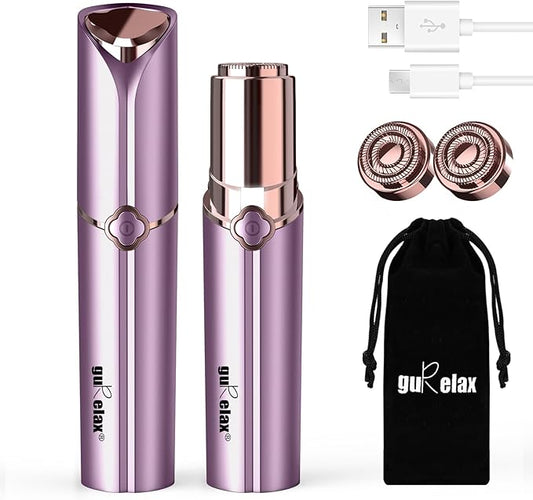 Facial Hair Removal for Women, Ladies Face Shaver(USB Rechargeable) for Chin Lip Neck Armpits and Peach Fuzz, Included 2 pc Replacement Heads