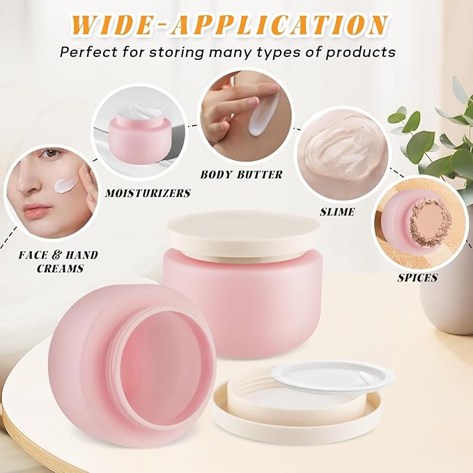 4 Pack 8 OZ Plastic Jars Round Cosmetic Container with Lids,Wide Mouth Soft Slime Jars for Lotion,Hand Cream,Ointments,Makeup,Body Butter,Rhinestone,Samples Pot Travel Make Up Storage (Pink)