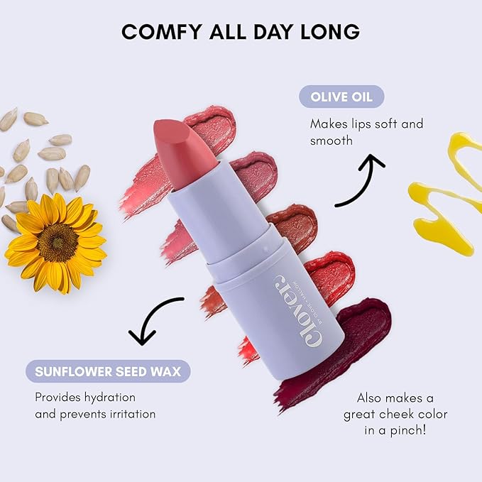 Clover Comfy Matte Lipstick | Non Drying Lipstick, Moisturizing And Lightweight, High Pigmented Lipstick | Cruelty-Free & Vegan Lip Makeup | Shade - Bunny
