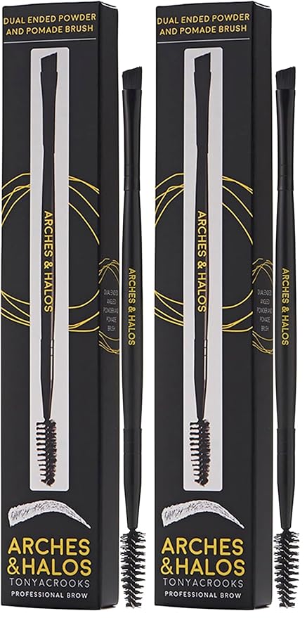 Arches and Halos Dual Ended Powder and Pomade Brush - Eyebrow Brush with Spoolie for Blending Sharp Edges - Create Hair-Like Strokes - 1 pc (Pack of 2)