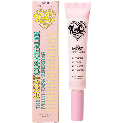 KimChiChic Beauty The Most Concealer, Full Coverage Water Resistant Multi-Use Concealer, Conceal, Correct, Contour & Highlight, Matte Satin Finish, Brush Applicator, 0.63 oz, 02-Peachy Ivory