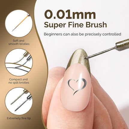 MelodySusie Metallic Gel Liner Nail Art Silver Bronze Gold Set Mirror Chrome 3D Effect,for Line and Patterns of Painting,French Nail Tips,DIY Manicure Pedicure for Home DIY Salon Use 8ML 2Pcs