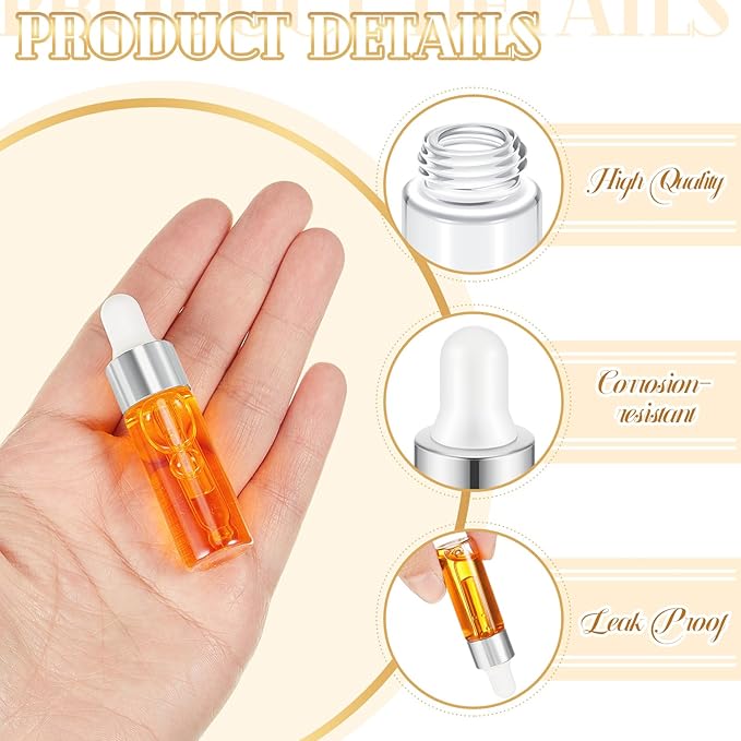 100 Pcs Mini Glass Oil Dropper Bottle Bulk, Clear Essential Small Empty Bottles Sample Containers Perfume Liquid Vials with Cap for Traveling (5 ml,Sliver)