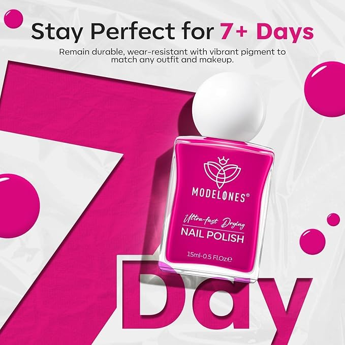 modelones Hot Pink Nail Polish, 15ML Bright Pink Quick Dry Nail Lacquer Strengthener Long Last Shine Fingernail Toe Nail Art DIY Valentine's Day Manicure Gift for Women Girls