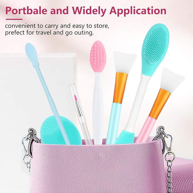 Silicone Face Scrubber, 3pcs Exfoliating Lip Brush, 3pcs Cleansing Brush,1pcs Face Mask Brush Exfoliator Blackhead Skin Care Tool