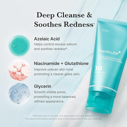 medicube Facial Cleanser Azelaic Acid Whip Cleanser | Soothing Cleansing Foam for Troubled Skin | Ideal for use after spot care, Excess Sebum Control | Niacinamide, Glycerin | Korean Skincare, 4.23 oz