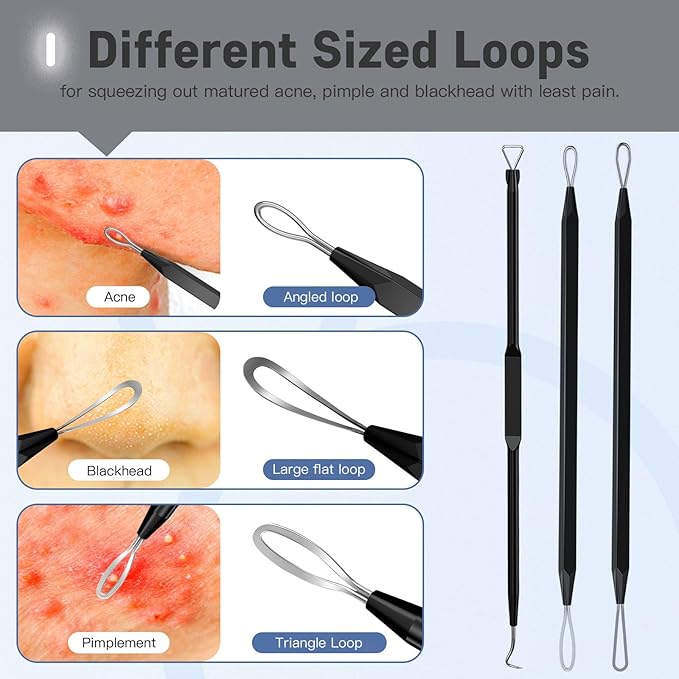 Professional Pimple Popper Tool Kit,10 PCS Blackhead Remover Tweezers,Extractor Acne Removal Kit for Easy Removal for Pimples,Comedone Extractor Tools for Removing Zit,Acne Removal Kit (Black)