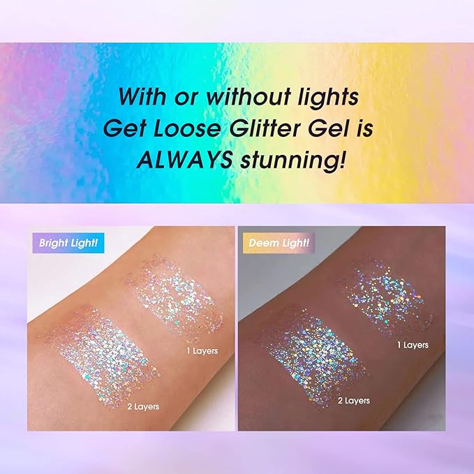 Biodegradable Holographic Body Glitter Gel, Cosmetic-Grade, Long-Lasting Glitter for Face,Body and Hair, Perfect for Festivals and Parties