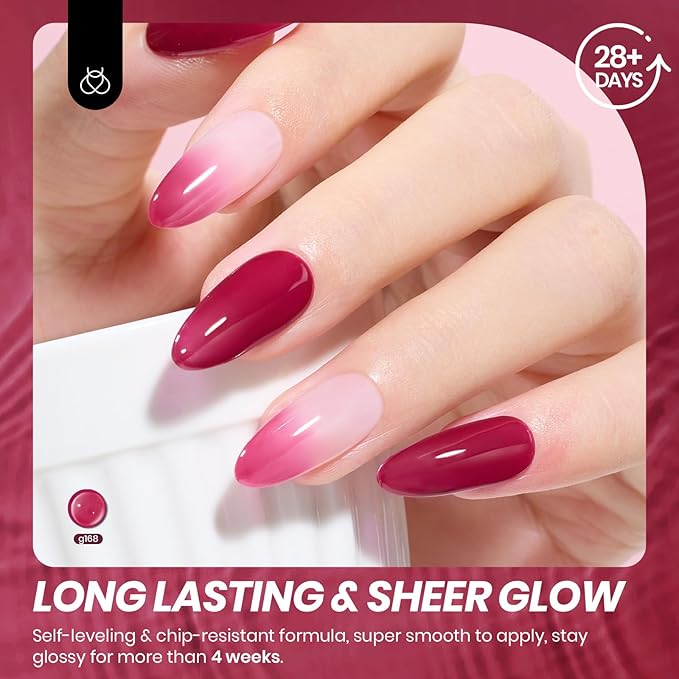 Beetles Burgundy Red Gel Nail Polish - 15ML Wine Red Neutral Cherry Color Jelly Fall Gel Polish Soak Off UV Translucent Effect Blushed Wine Series Manicure Gift for Women