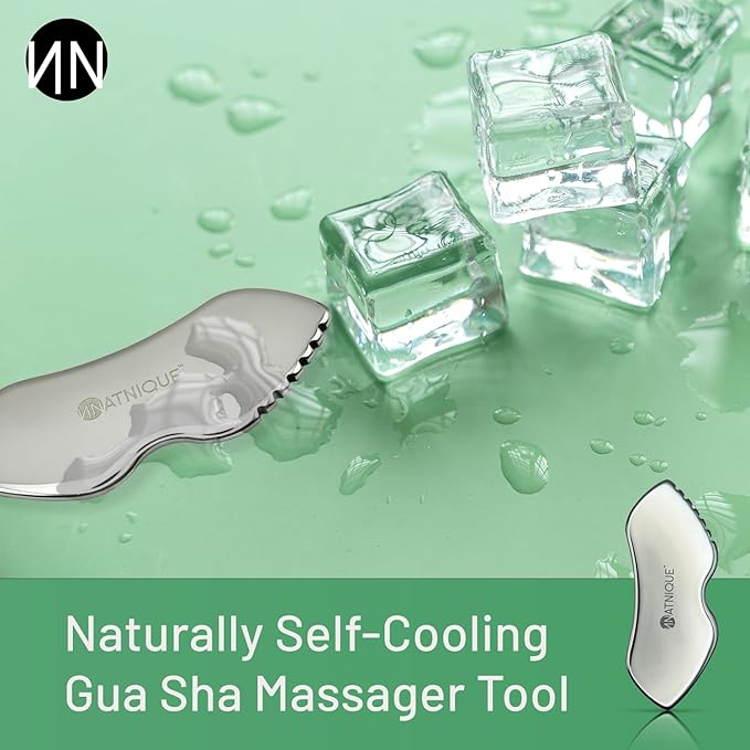 Stainless Steel Gua Sha Tool – Metal Face & Body Massage Tool for Sculpting, Puffiness, Fine Lines, Dark Circles & Cooling Relief – Board Shape with Travel Pouch