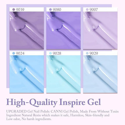 CANNI Purple Gel Nail Polish Set – 6 Colors (Lavender, Ice Blue, Lilac, Baby Blue, Light Purple), 9ML Soak Off UV LED Gel Nail Kit for DIY Nail Art & Home Salon