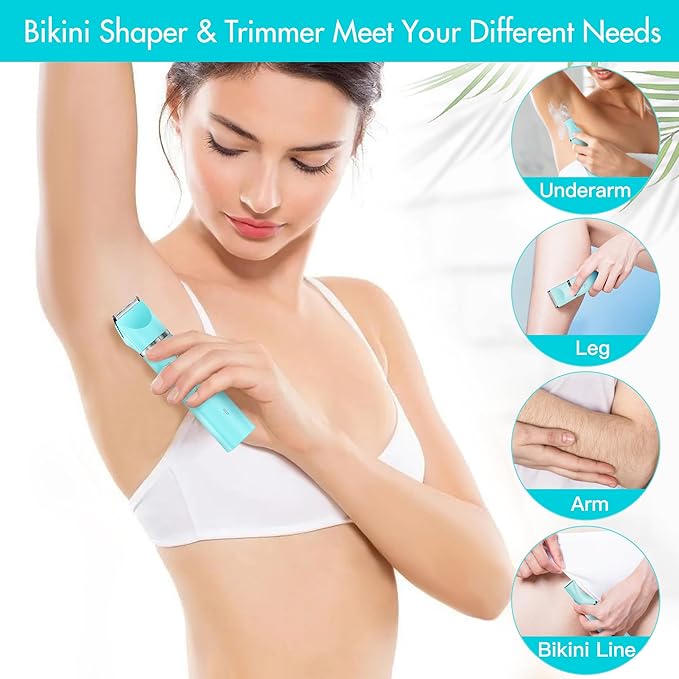 Bikini Trimmer for Women, 2 in 1 Electric Women Pubic Hair Trimmer, Portable Ladies Shaver with 2 Heads Waterproof Wet and Dry Use
