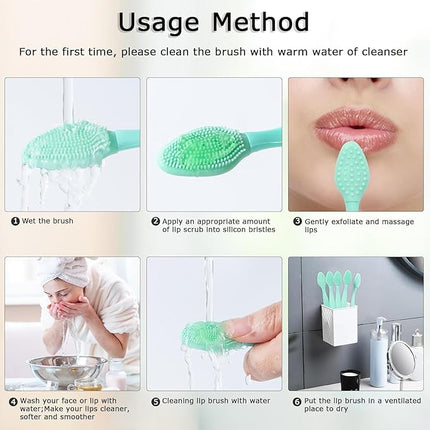Silicone Lip Scrub Brushes, 20 Pack Double-Sided Exfoliating Lip Brush Soft Silicone Lip Scrubber Exfoliator Tool Blackhead Remover for Skincare (Green)