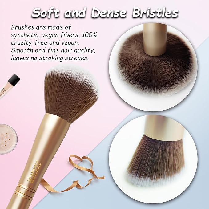 4 in 1 Makeup Brush Set, Travel Makeup Brushes with Case, Foundation Brush/Blush Brush, Eyeshadow Powder Brush,Concealer Brush (gold-silicon brush holder)