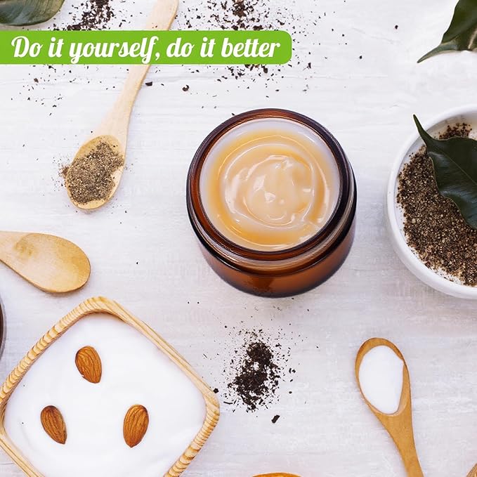 2oz Jars with Lids, HOA Kinh 30 Pack Amber Glass Jars with Black Lids Empty Cosmetic Containers Round Airtight Glass Jar with Inner Liners for Storing Lotions, Powders, and Ointments